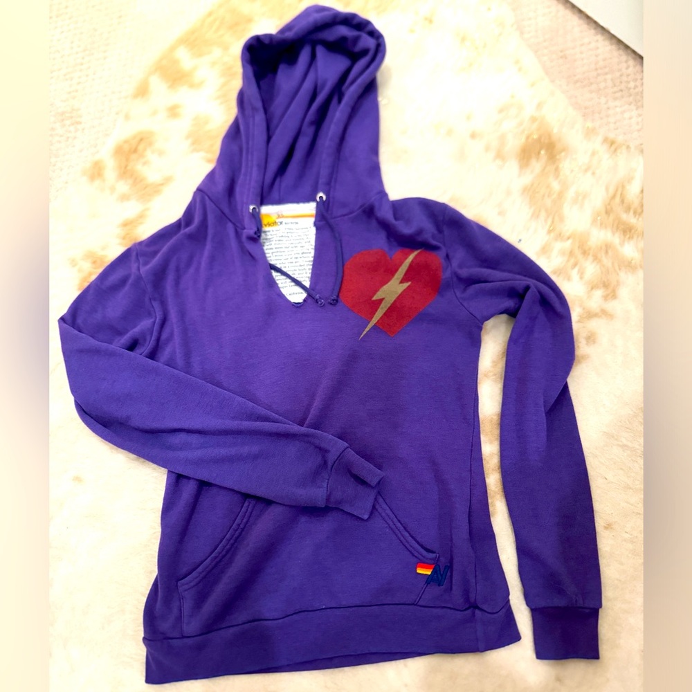 Aviator Nation Pull over Hoodie XS Heart Bolt